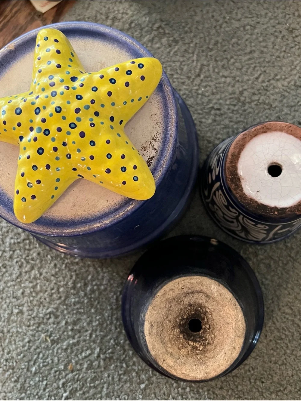 Vintage lot 4 Deep Purple planters and hand painted starfish No chips